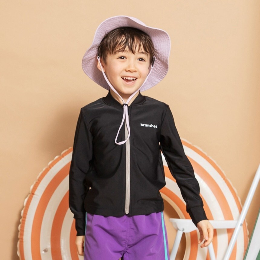 日本 90-150 撞色拉鍊防曬泳衣 外套 2色