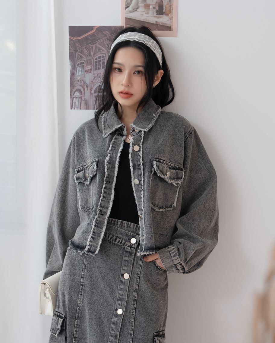 破壞感水洗牛仔短外套