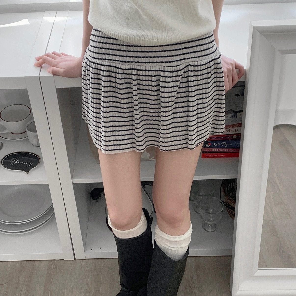 【18/3完額外95折首批優惠價預訂】韓國間條針織裙褲（3色）