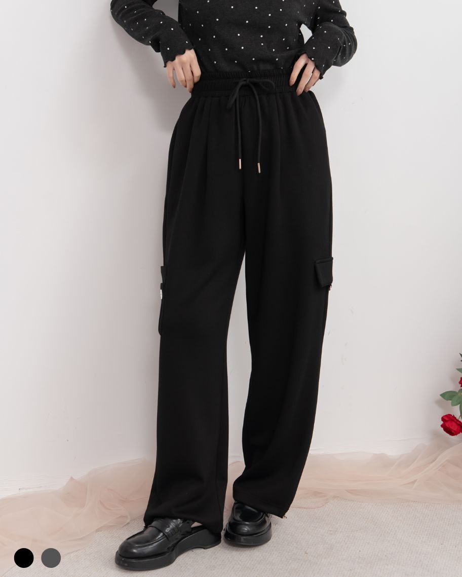 棉感彈性綁帶休閒長褲