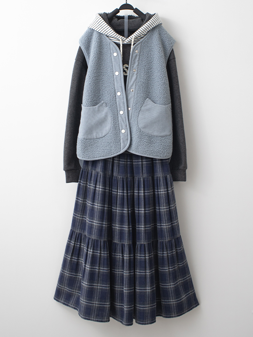 條絨口袋背心條紋上衣格紋法蘭絨蛋糕長裙
