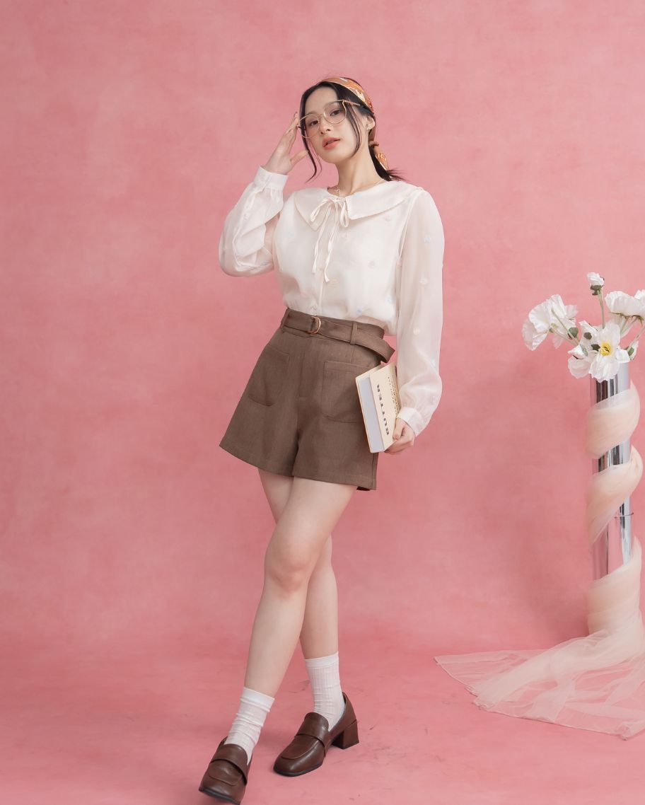 雲朵小花雪紡襯衫