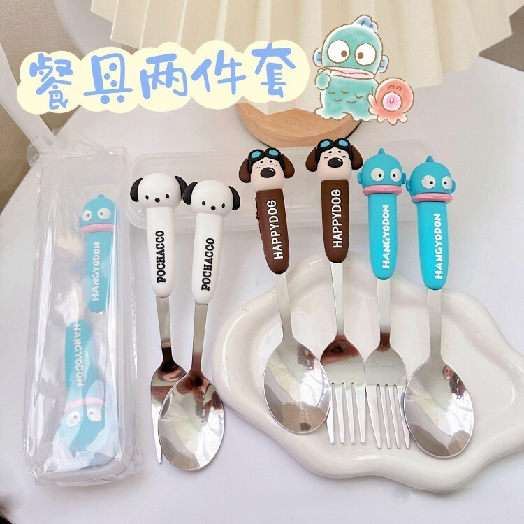 任選兩件$300【H0512】卡通可愛大頭不鏽鋼餐具兩件套