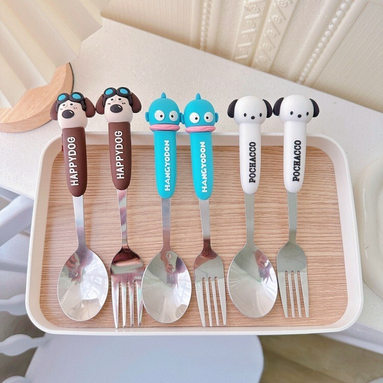 任選兩件$300【H0512】卡通可愛大頭不鏽鋼餐具兩件套