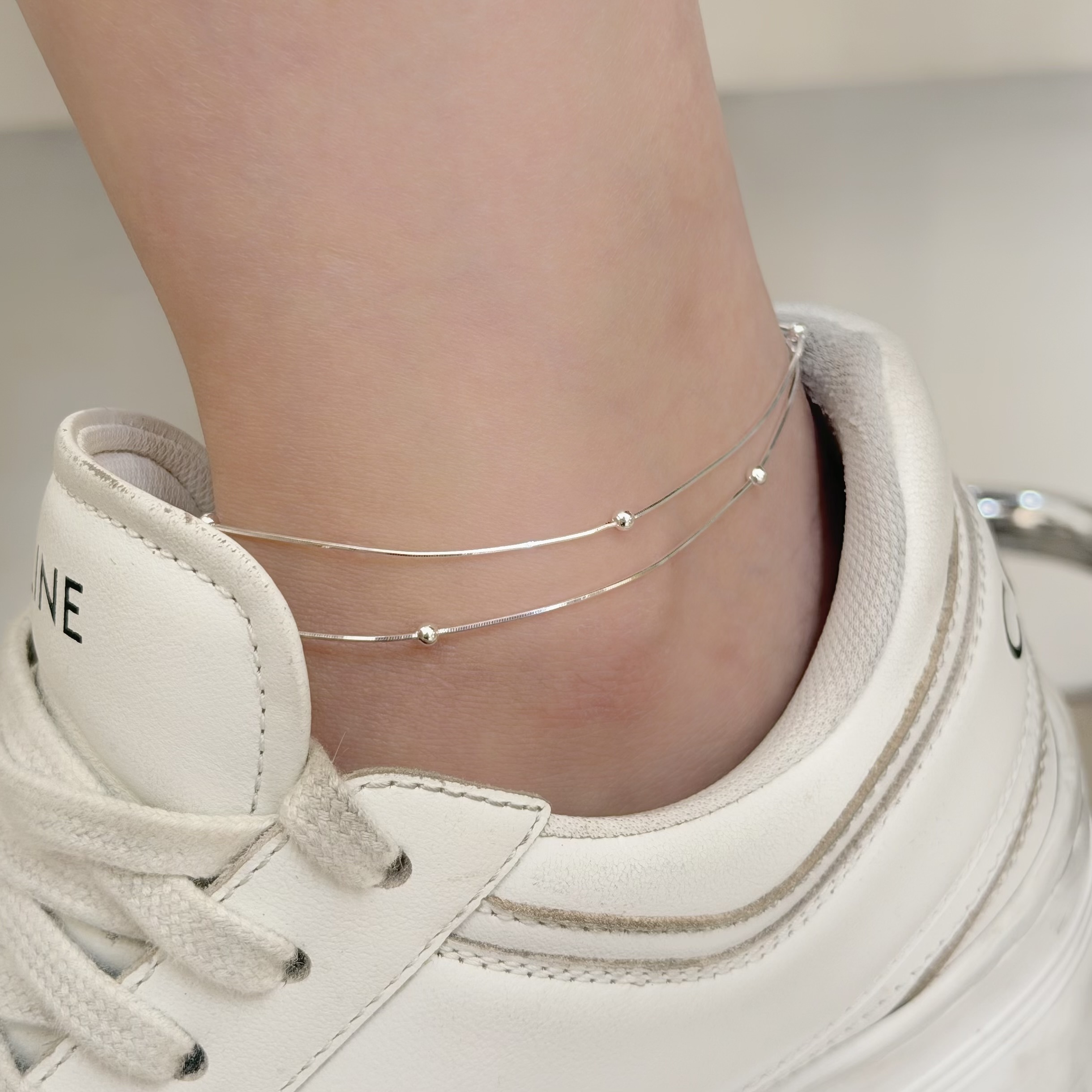 C231圓珠光面蛇骨純銀腳鍊