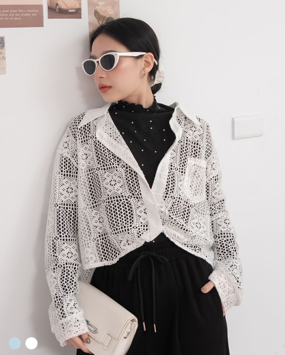 法式鏤空蕾絲絞轉襯衫