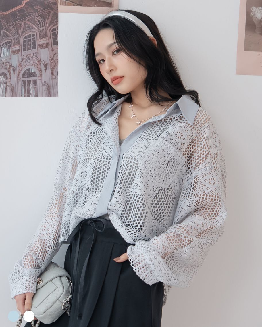 法式鏤空蕾絲絞轉襯衫