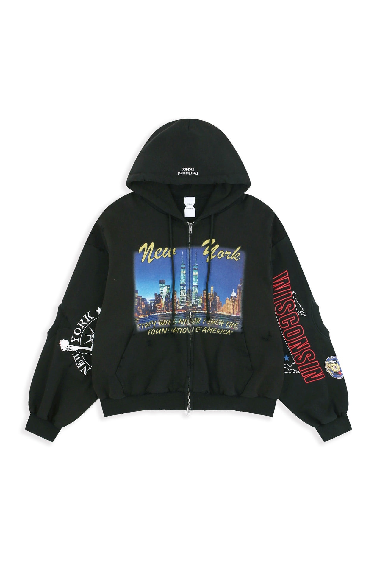 Protocol Index｜Reconstructed Sweatshirts Zip Hoodie (Black)