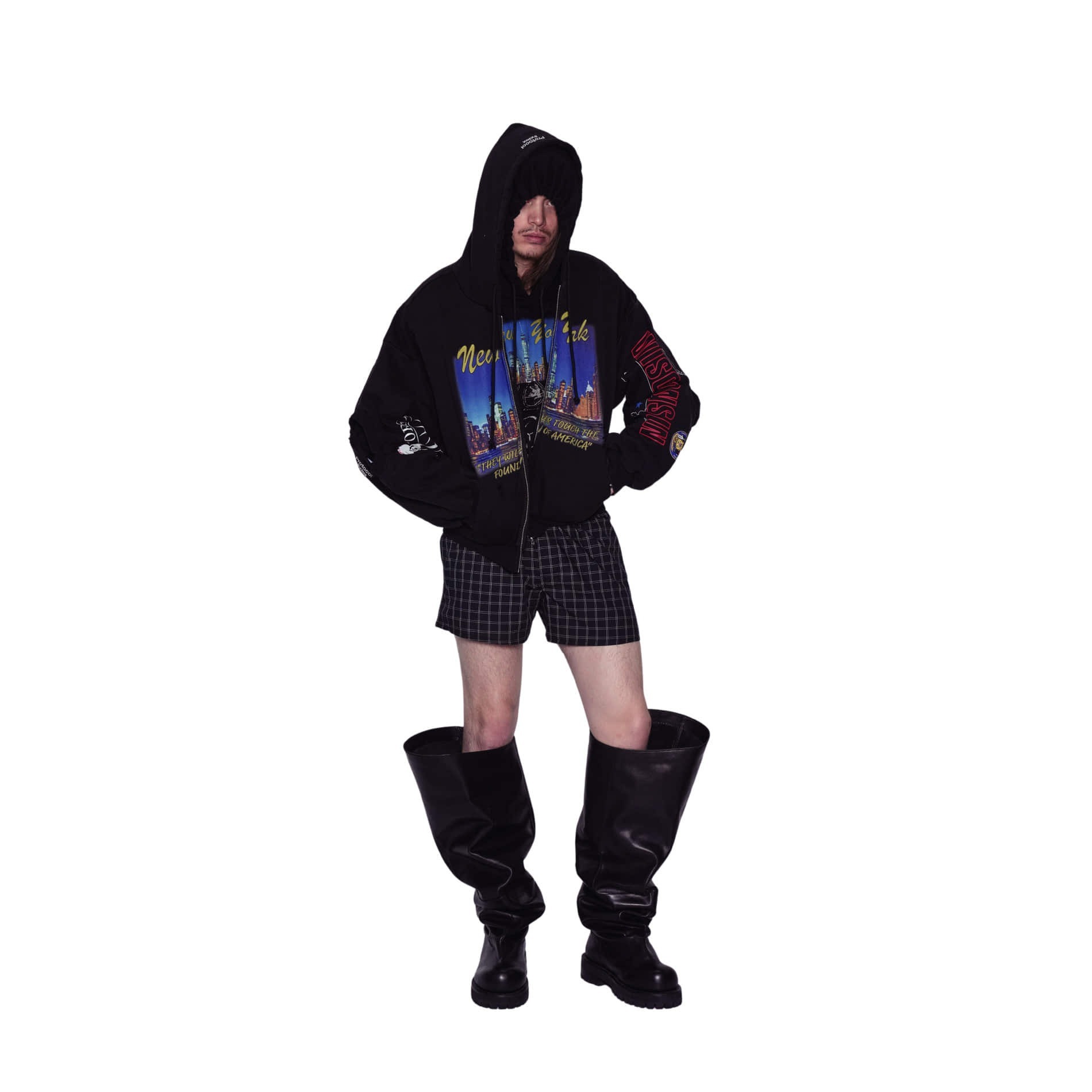 Protocol Index｜Reconstructed Sweatshirts Zip Hoodie (Black)