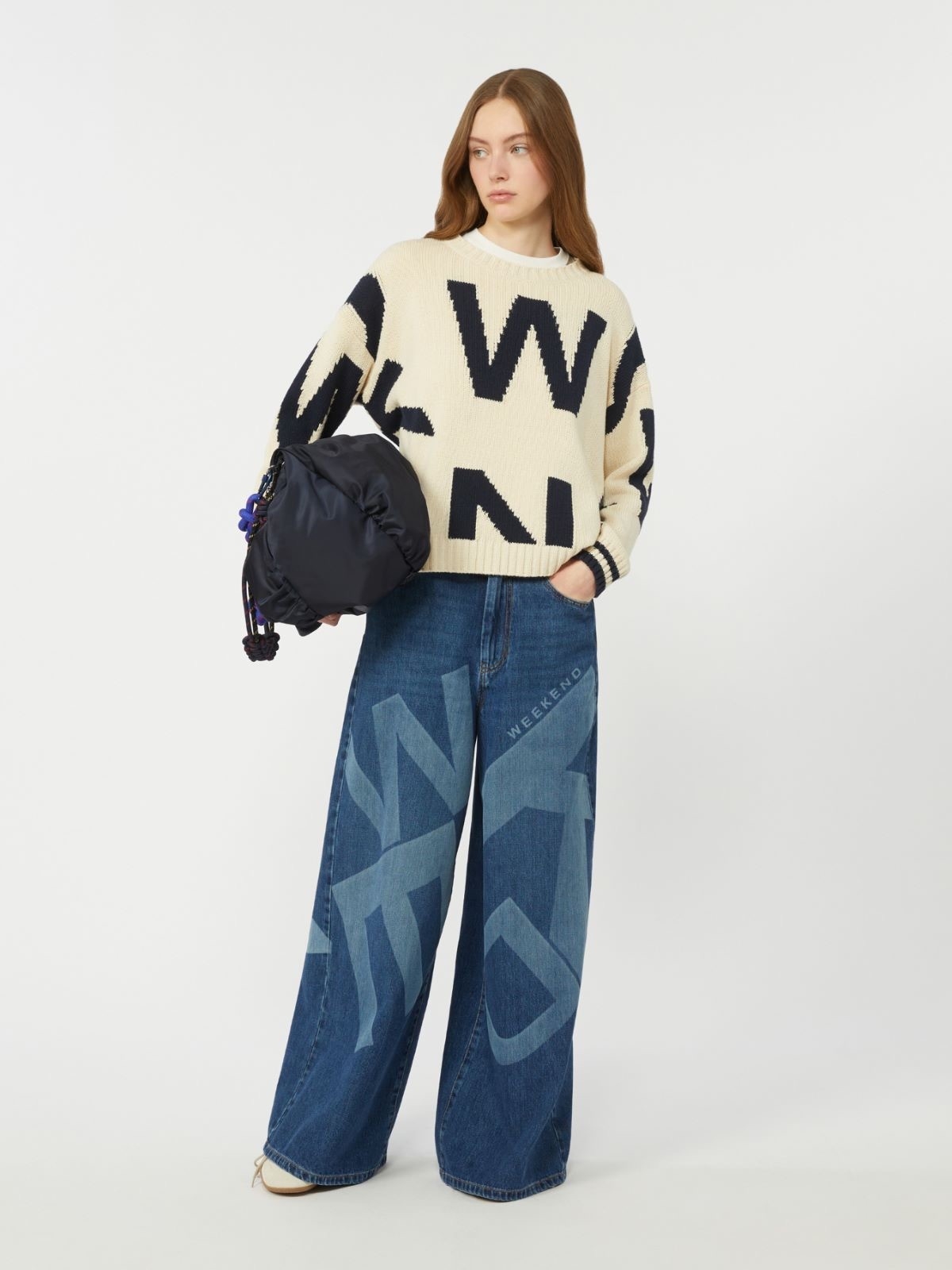 Max Mara 藝術字母圖騰單寧闊腿褲