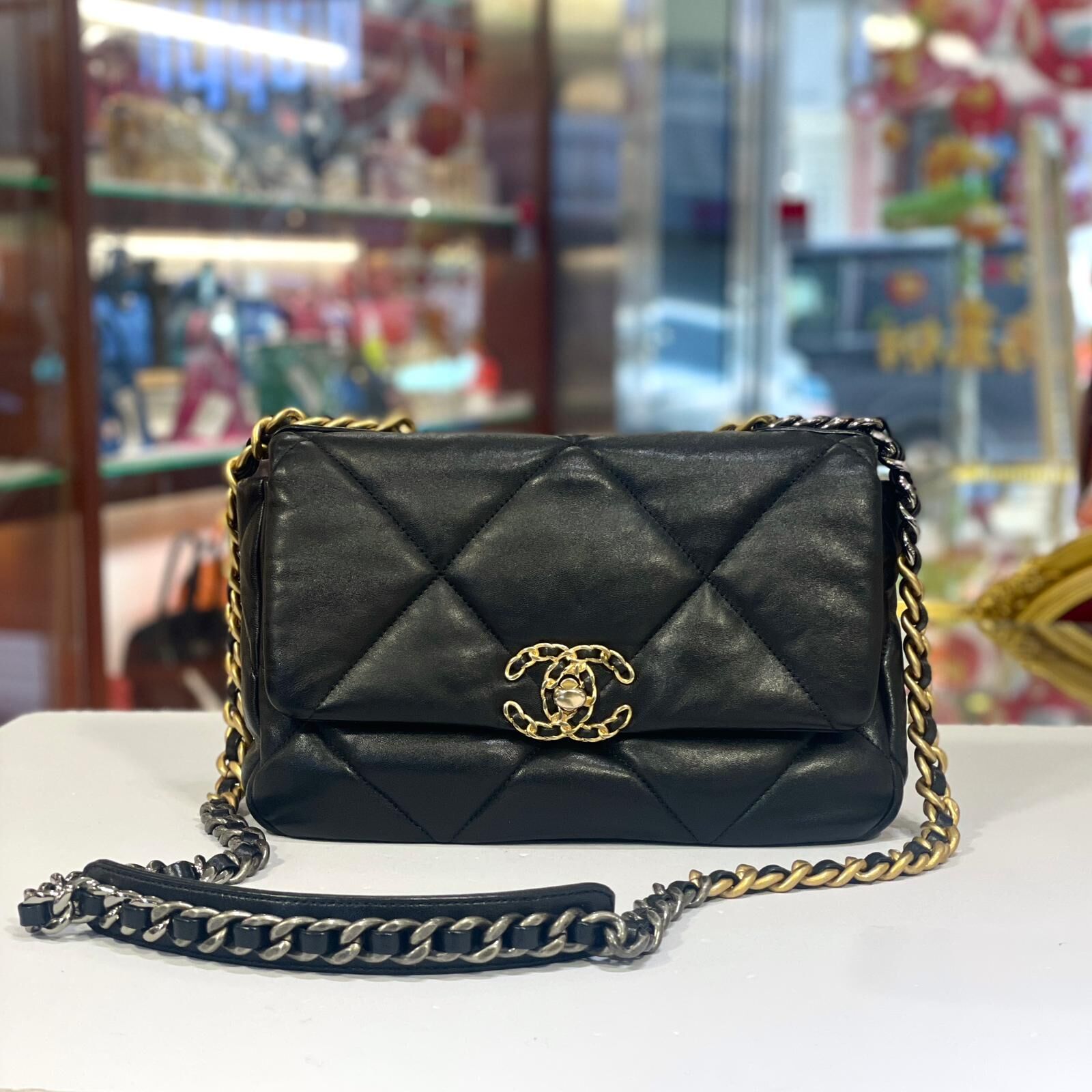 98%NEW 二手CHANEL 19 AS1160 黑色羊皮金扣 小碼 SMALL@晶片款#香榭站正品