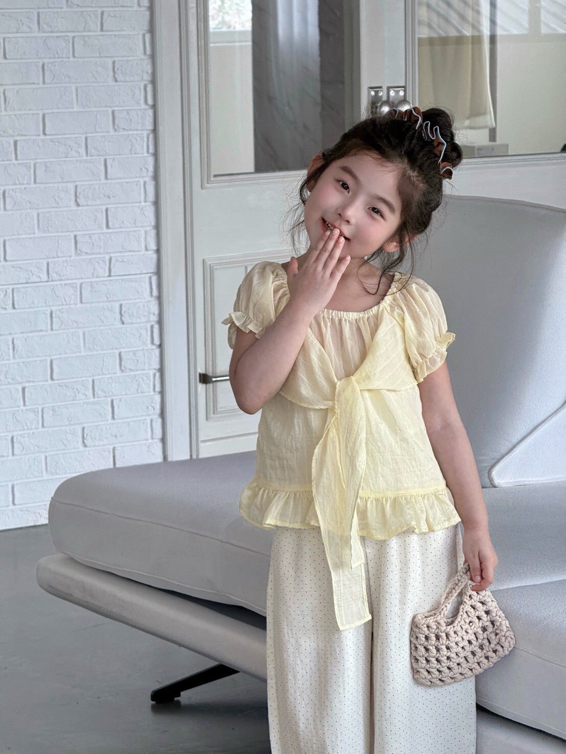 檸檬奶油綁帶上衣