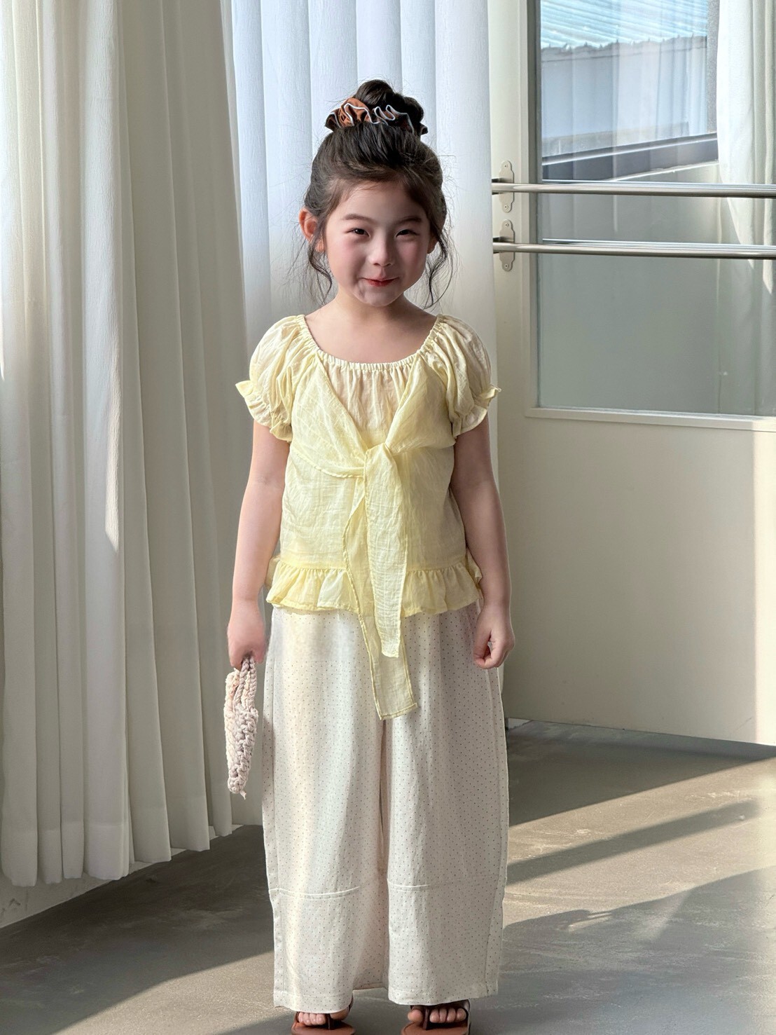 檸檬奶油綁帶上衣