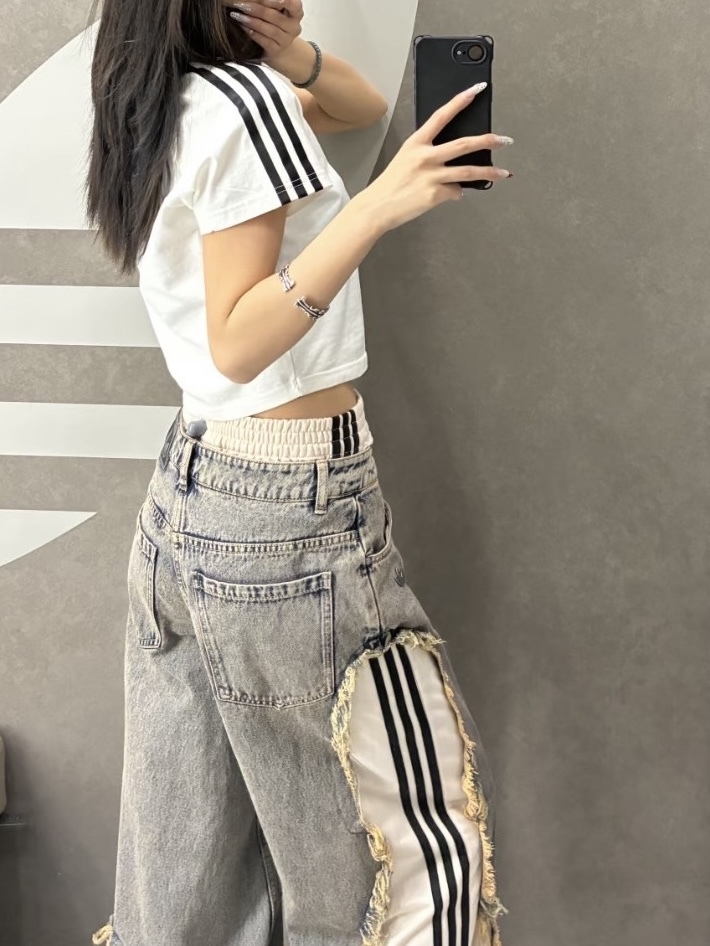 <阿迪開外掛> ADIDAS ORIGINALS ADILENIUM  破壞牛仔闊腿褲 男女款