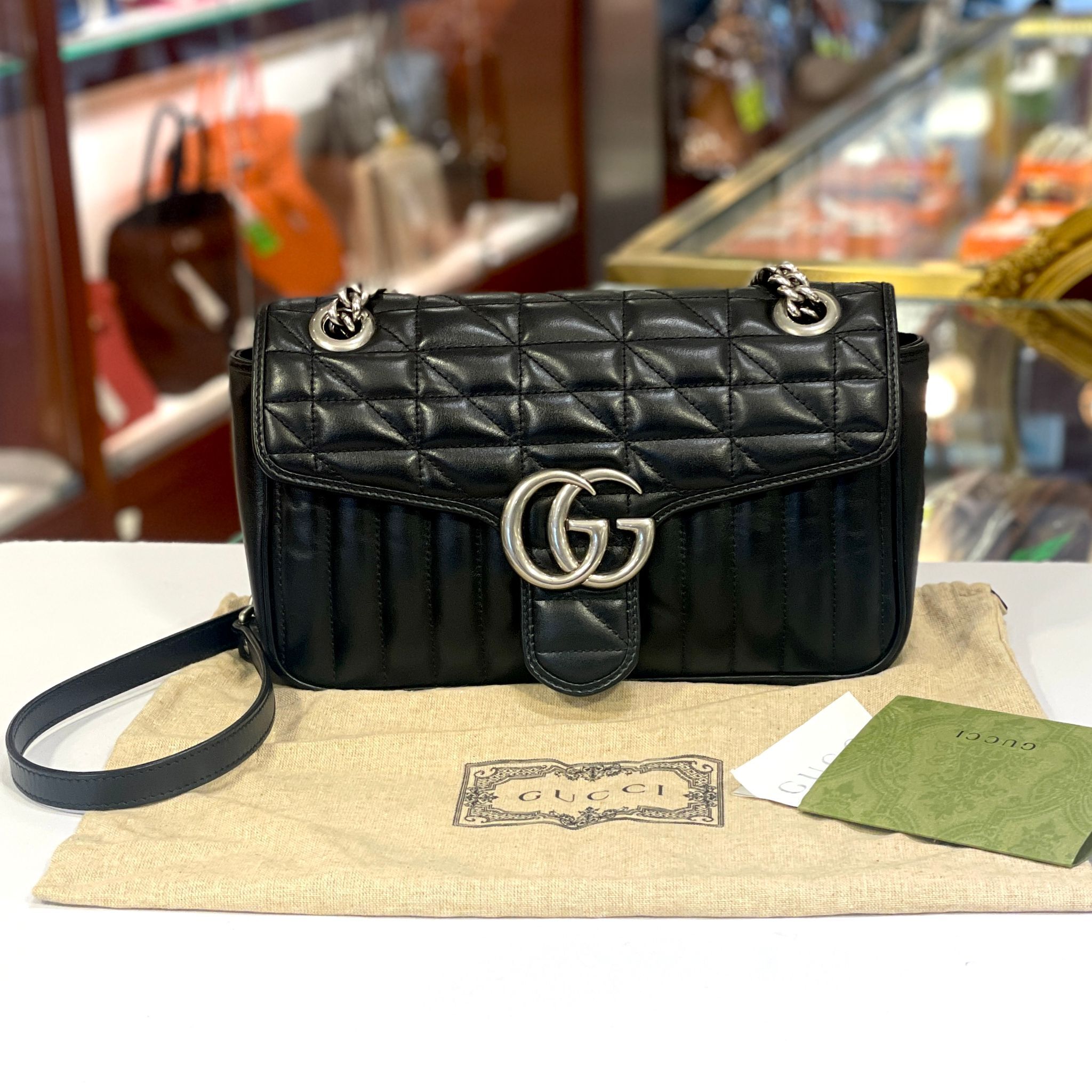 98%NEW 二手 GUCCI Marmont Aria 斜揹包 牛皮雙G銀扣 443497  #香榭站正品