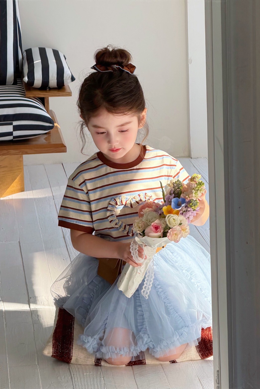 小愛心復古條紋上衣