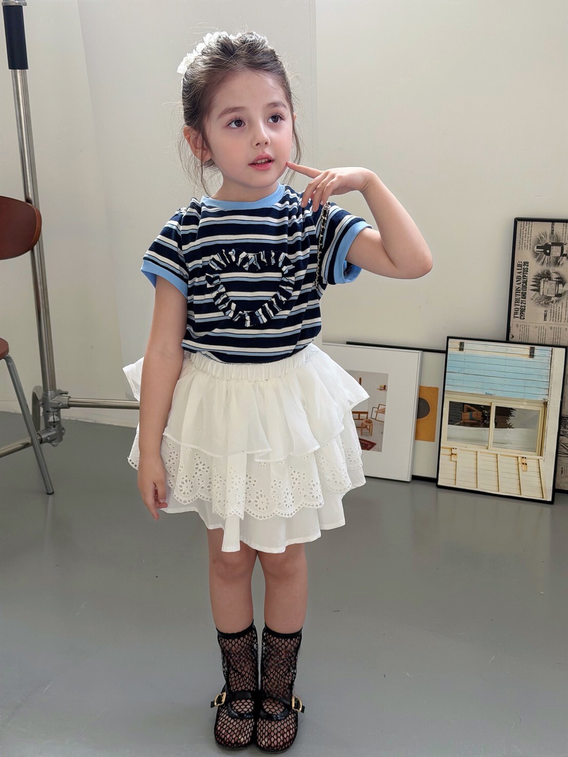 小愛心復古條紋上衣