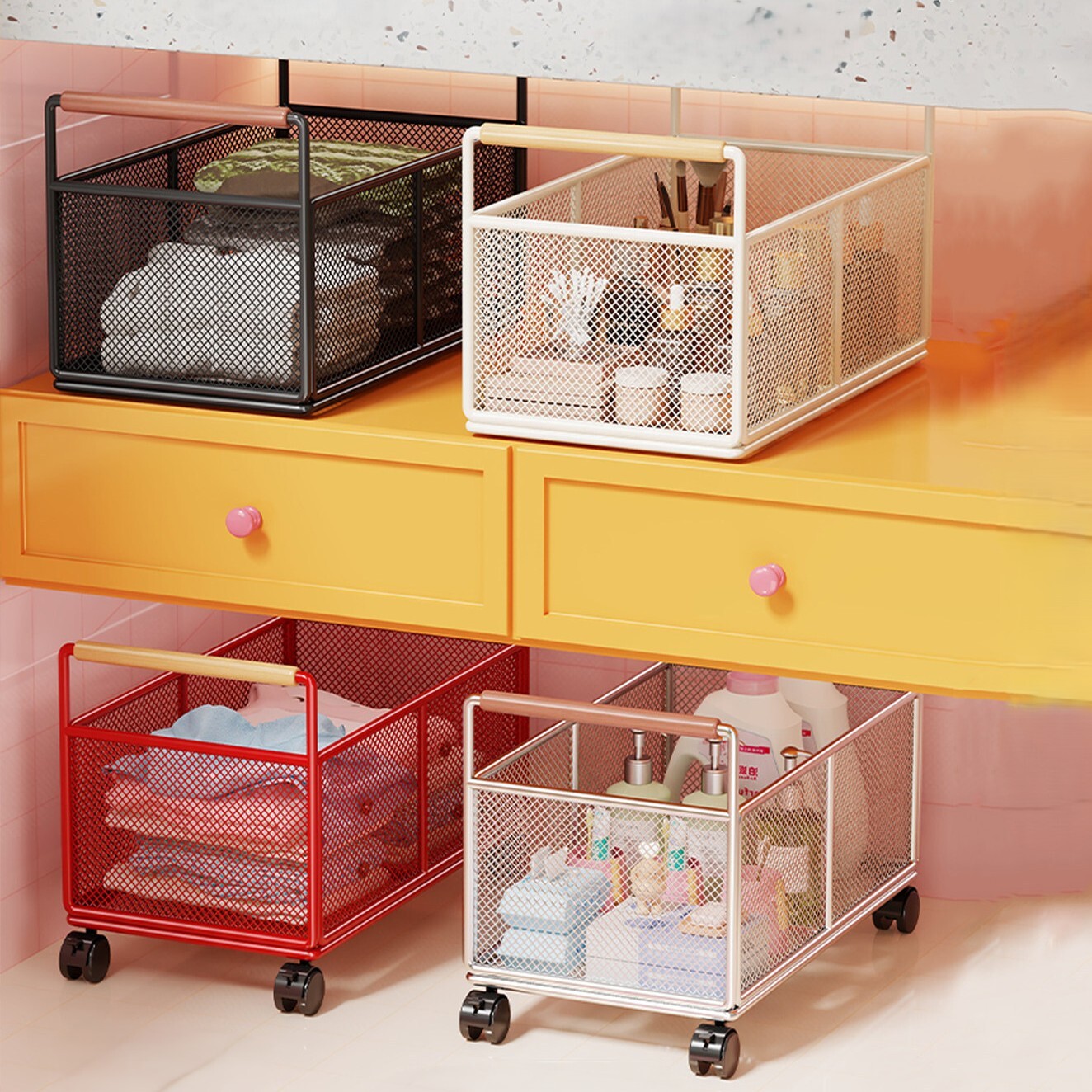 《6623》檯面下帶輪大容量收納籃