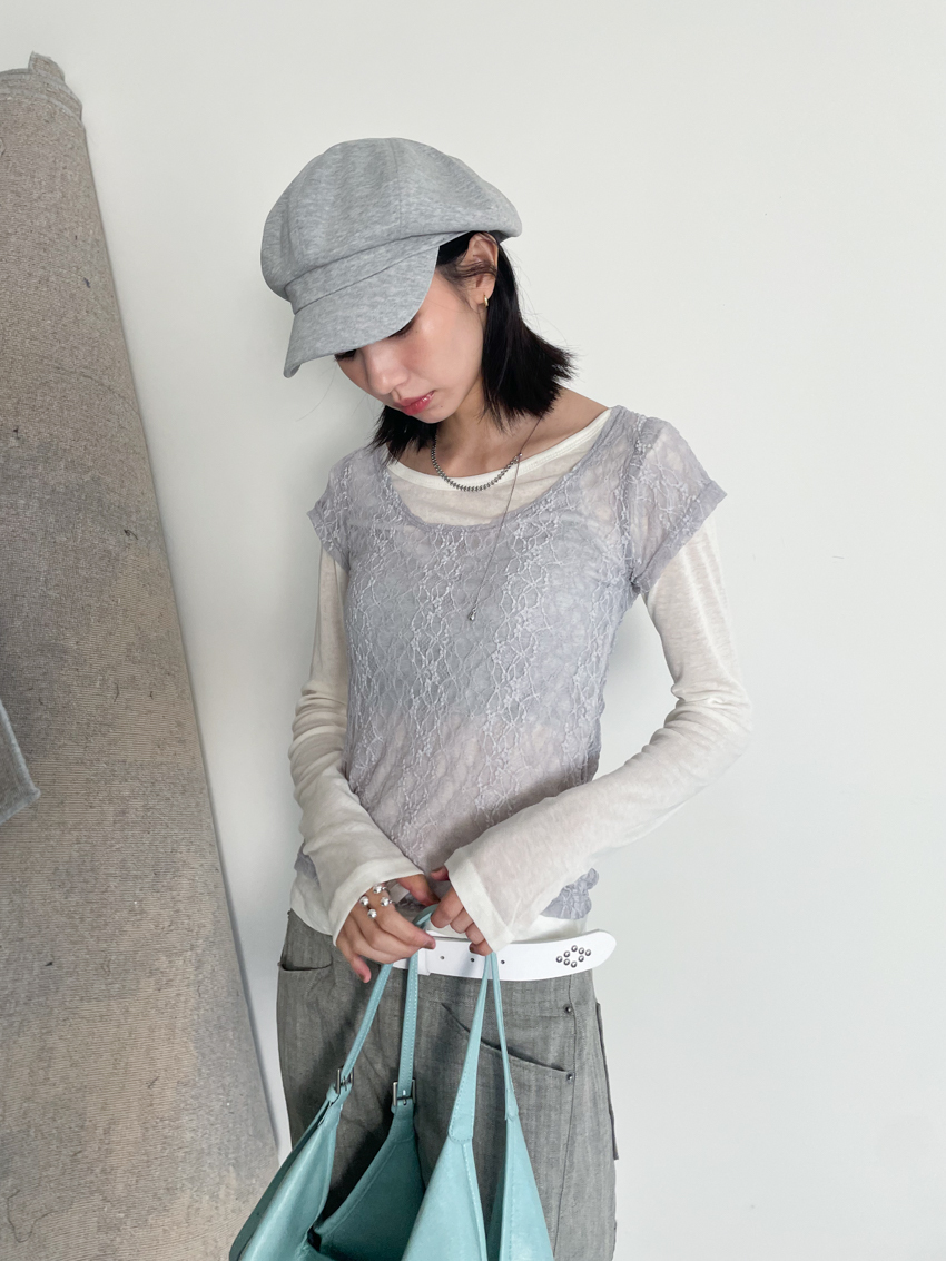 sheer lace short sleeve & basic long sleeve set
