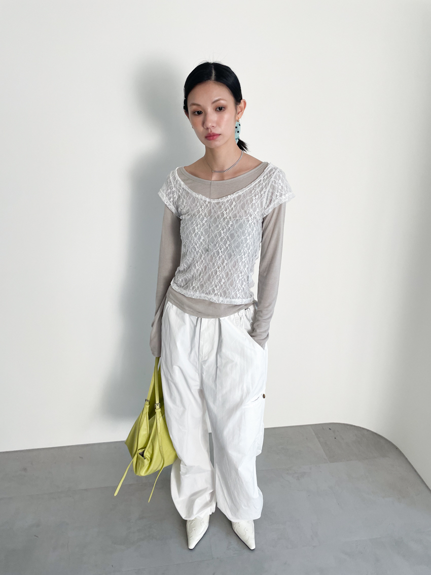 sheer lace short sleeve & basic long sleeve set