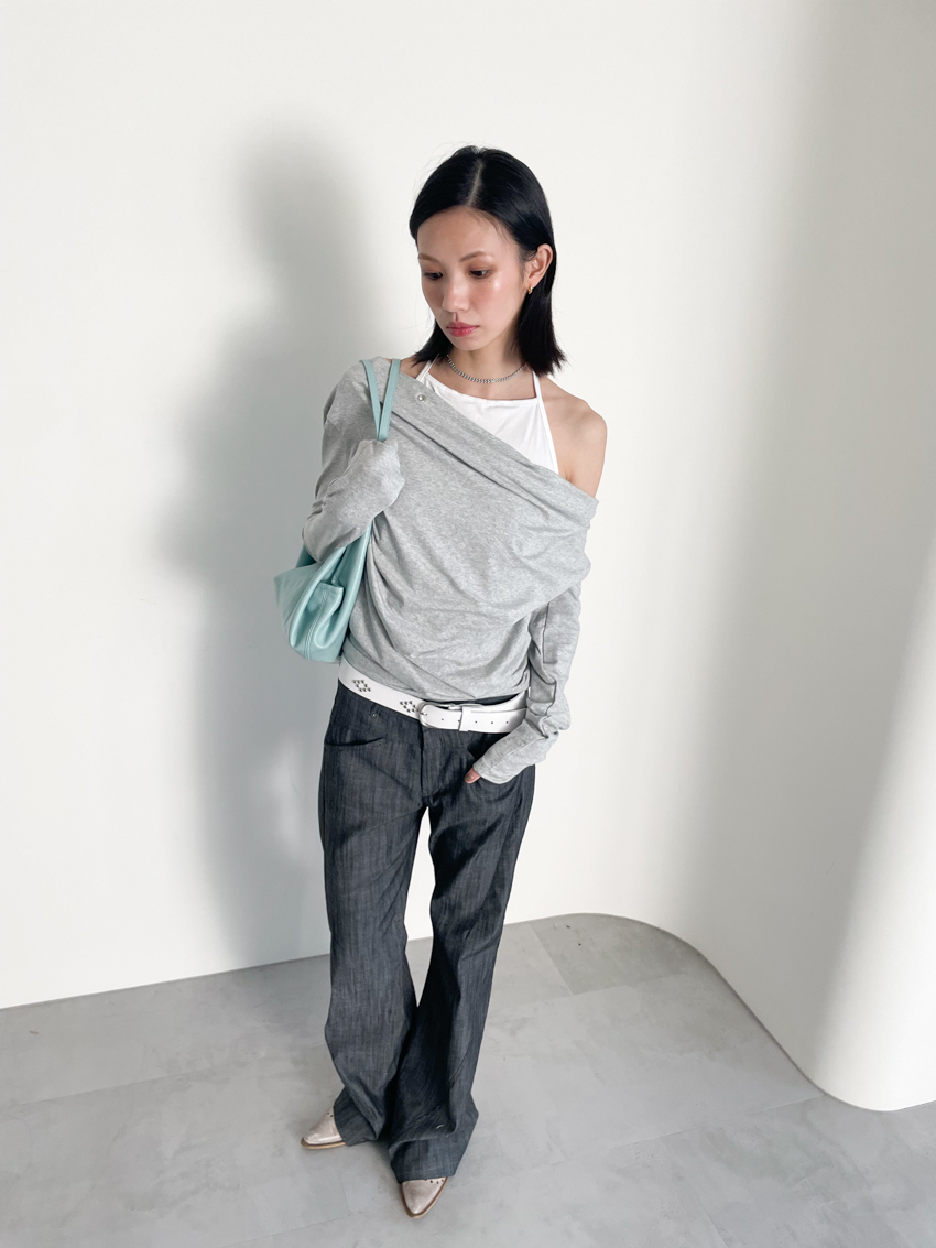 draped front with halter layered top
