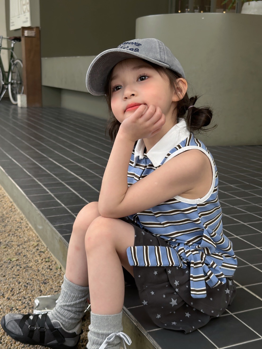 綁帶條紋學院上衣