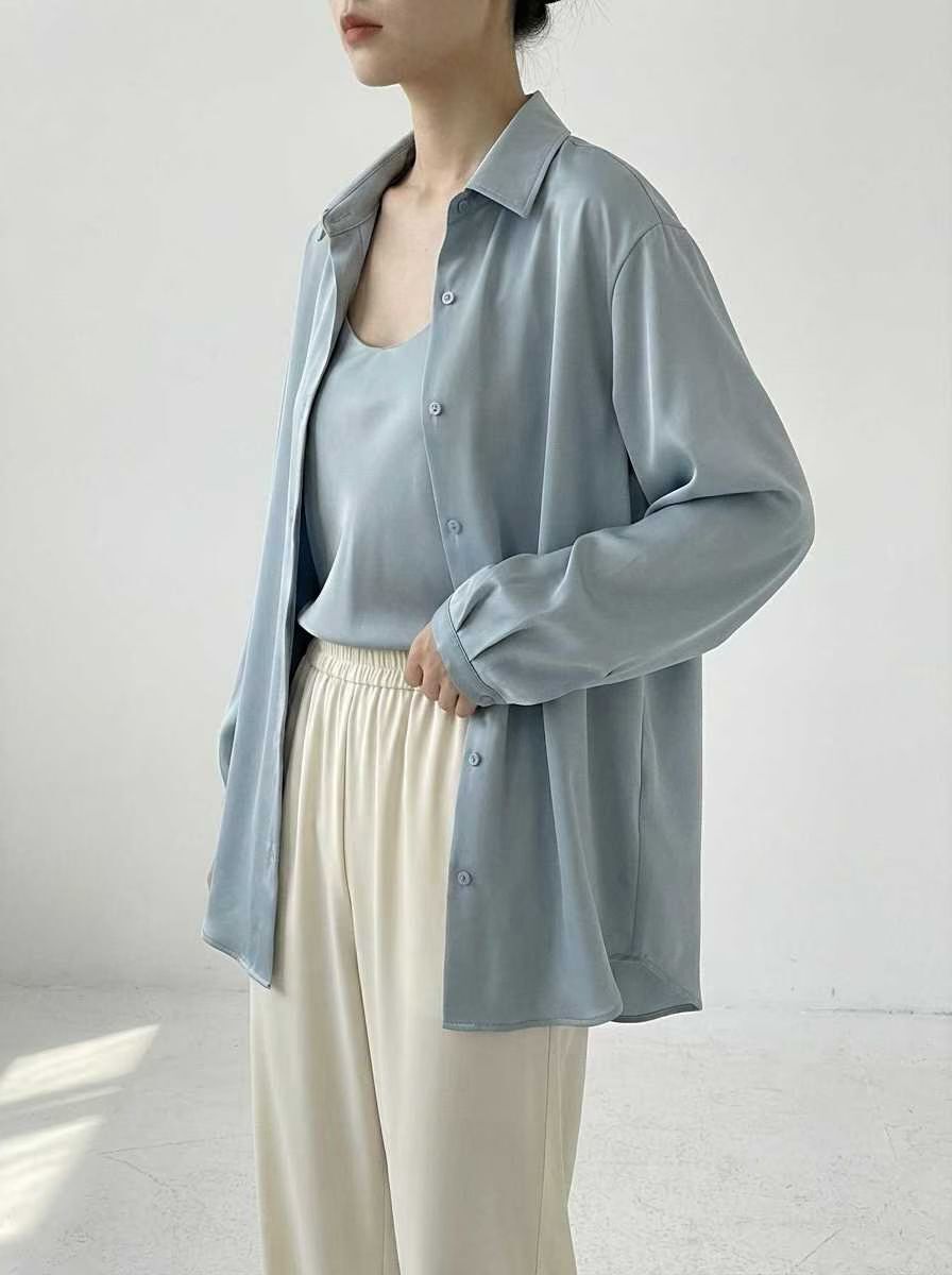 兩件式緞面背心襯衫