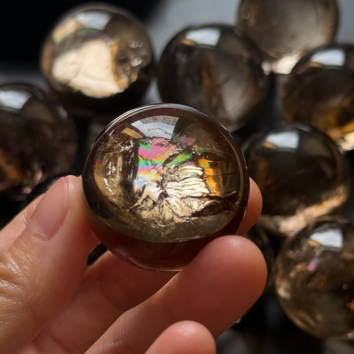 [原石] 爆彩茶晶 水晶球