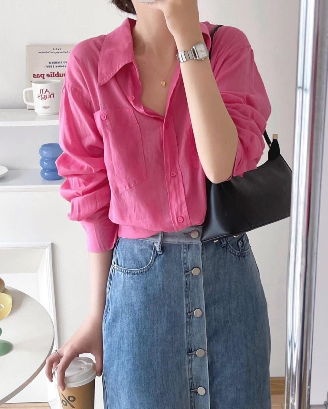 【質感超好的法式玫瑰粉亞麻襯衫】（預購）