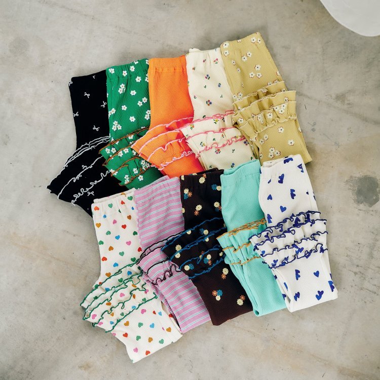 日本 90-130 華夫格荷葉長褲 10色