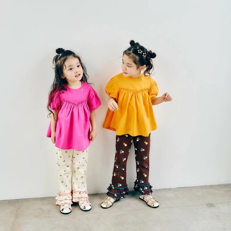 日本 90-130 華夫格荷葉長褲 10色