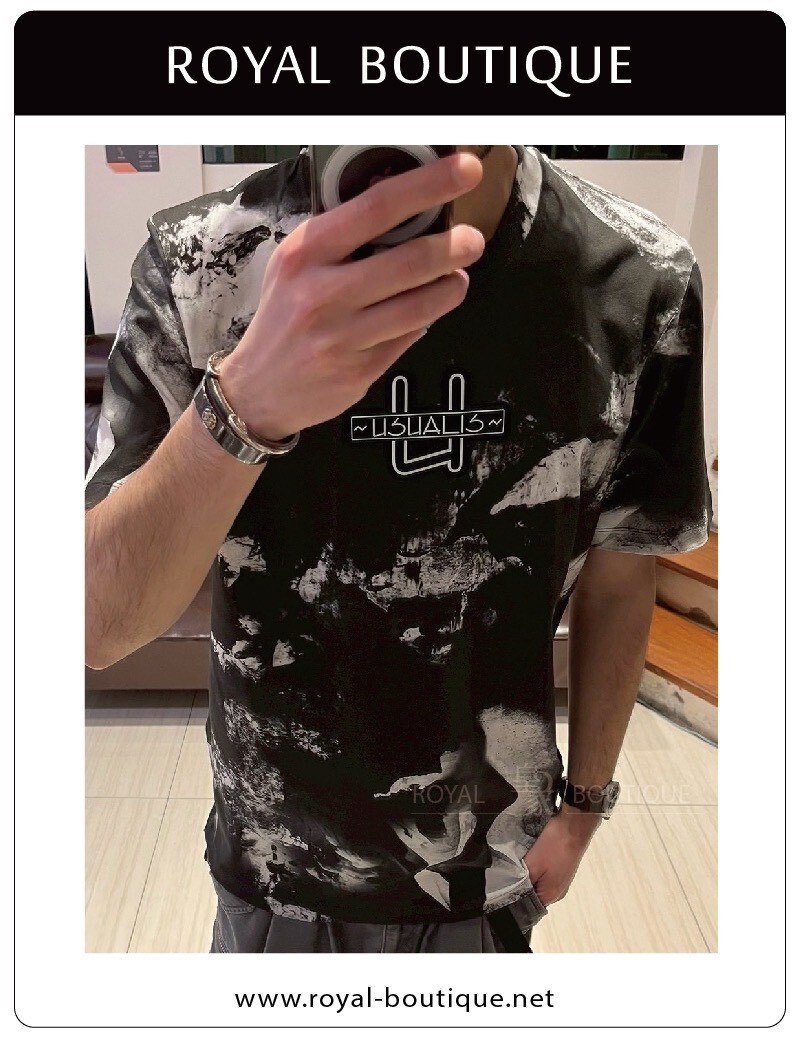 USUALIS 胸前立體LOGO水墨迷彩短T