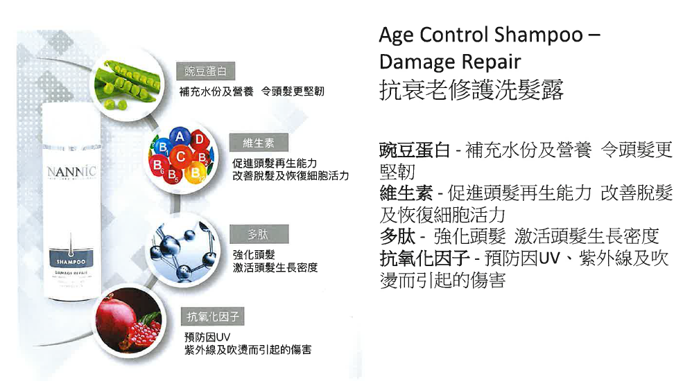 BC260314-R22 Nannic 360˚ 抗衰老修護洗髮露(Made in Belgium)Age Control Shampoo - Damage Repair 150ML (開封後12個月內使用完)