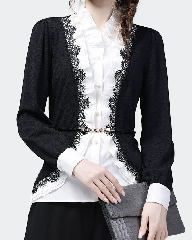 設計師家針織拼接襯衫假兩件式上衣