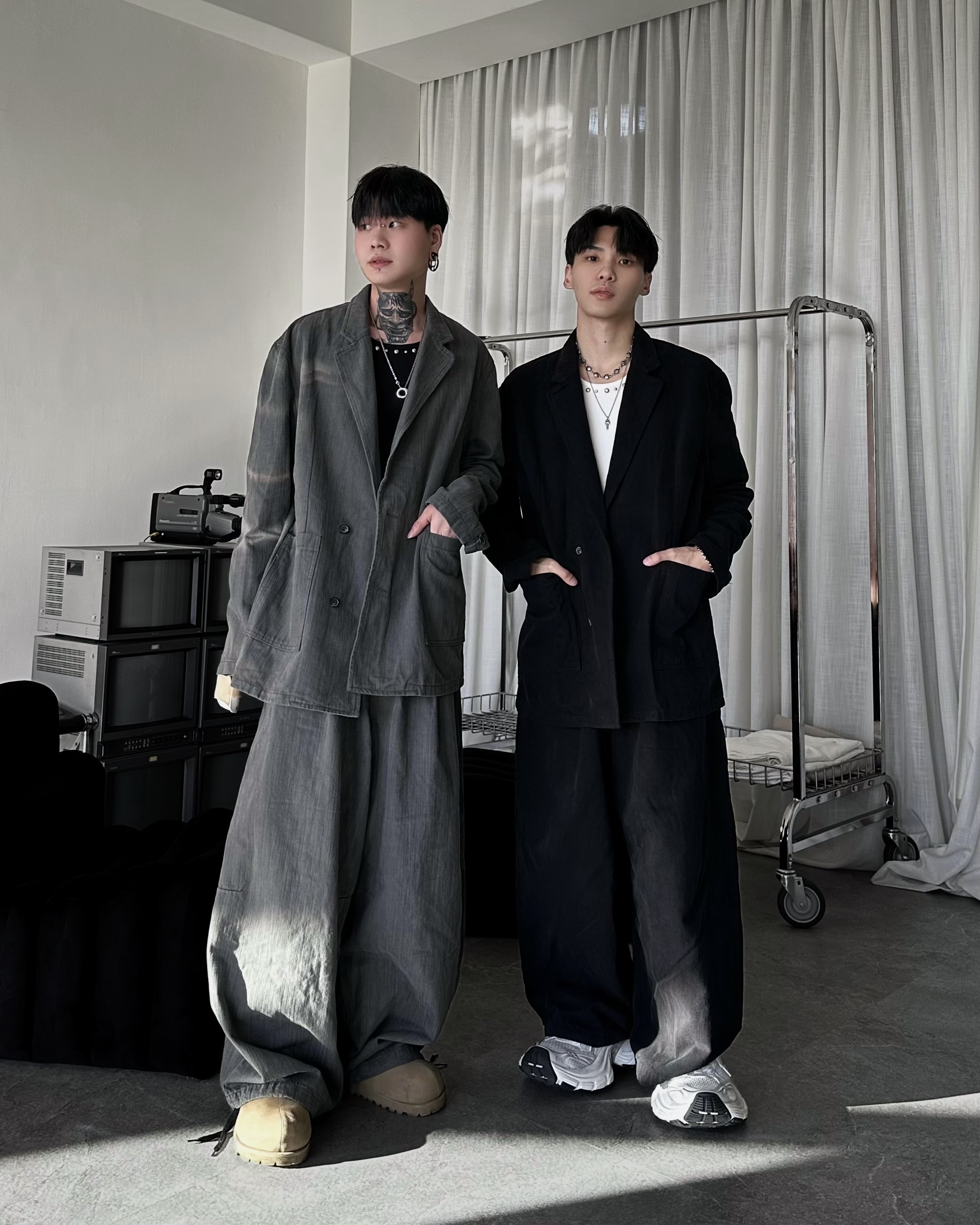 𝐇·𝐓·𝐒 韓國 西裝設計 寬版剪裁 重磅水洗 寬鬆 長褲 外套 套裝 夾克