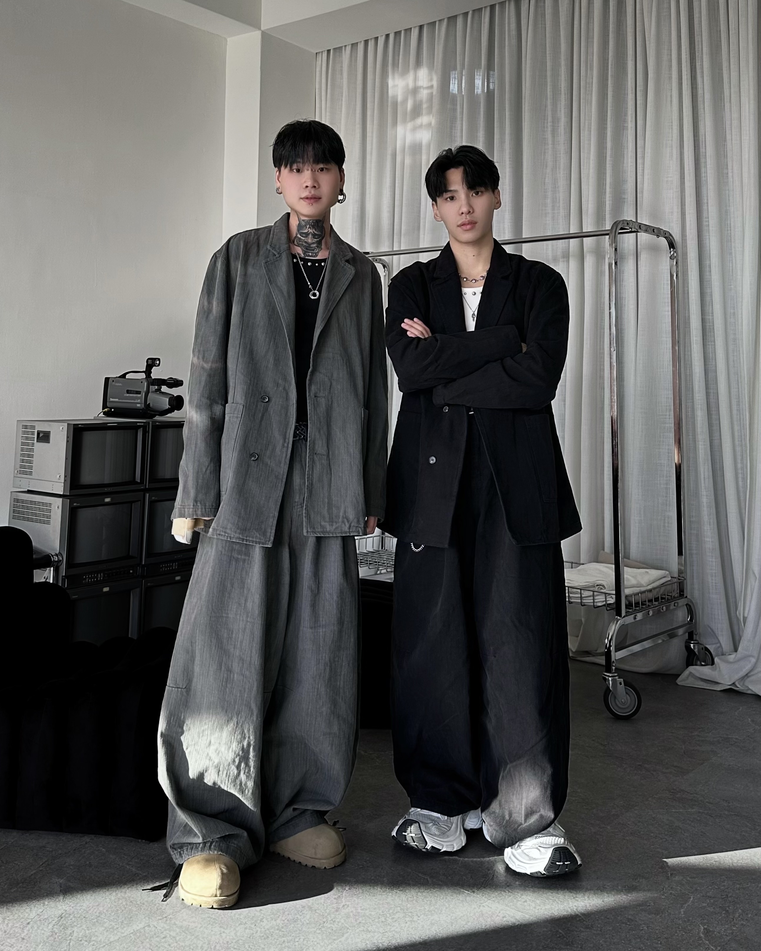 𝐇·𝐓·𝐒 韓國 西裝設計 寬版剪裁 重磅水洗 寬鬆 長褲 外套 套裝 夾克