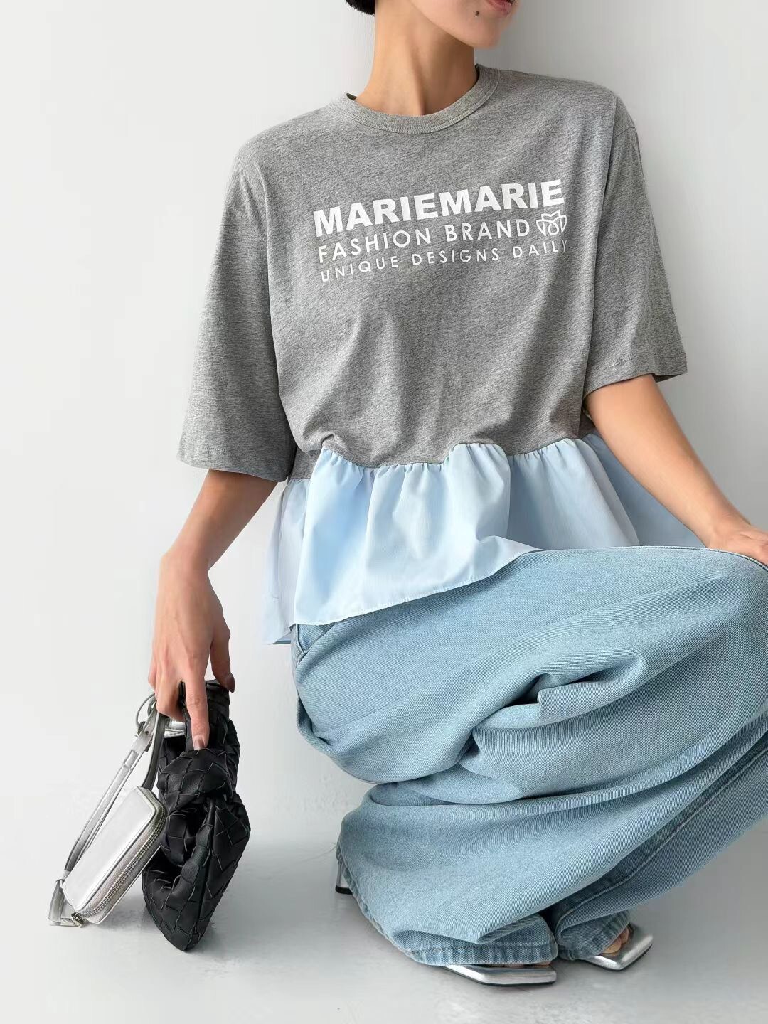 MARIE拼接傘擺短袖T