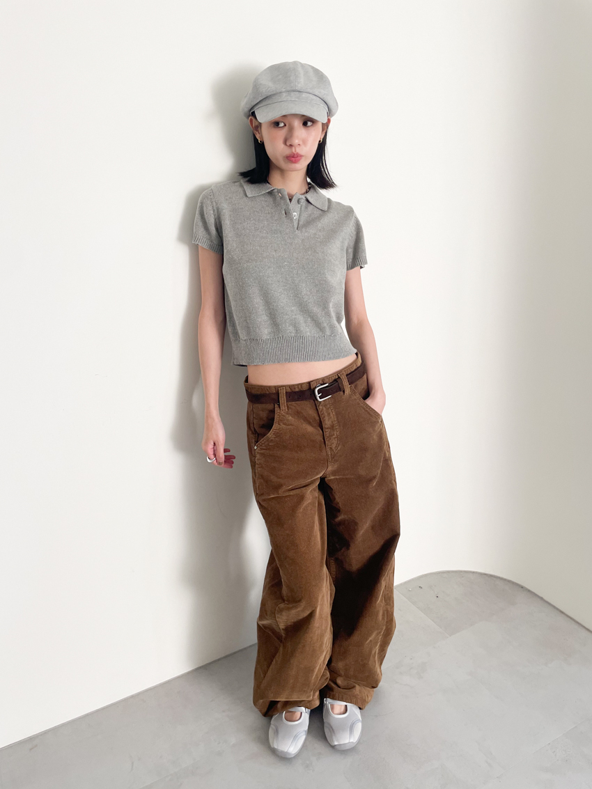 polo collar knit short sleeve top