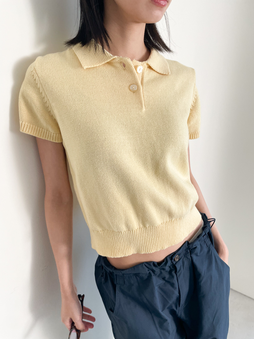 polo collar knit short sleeve top