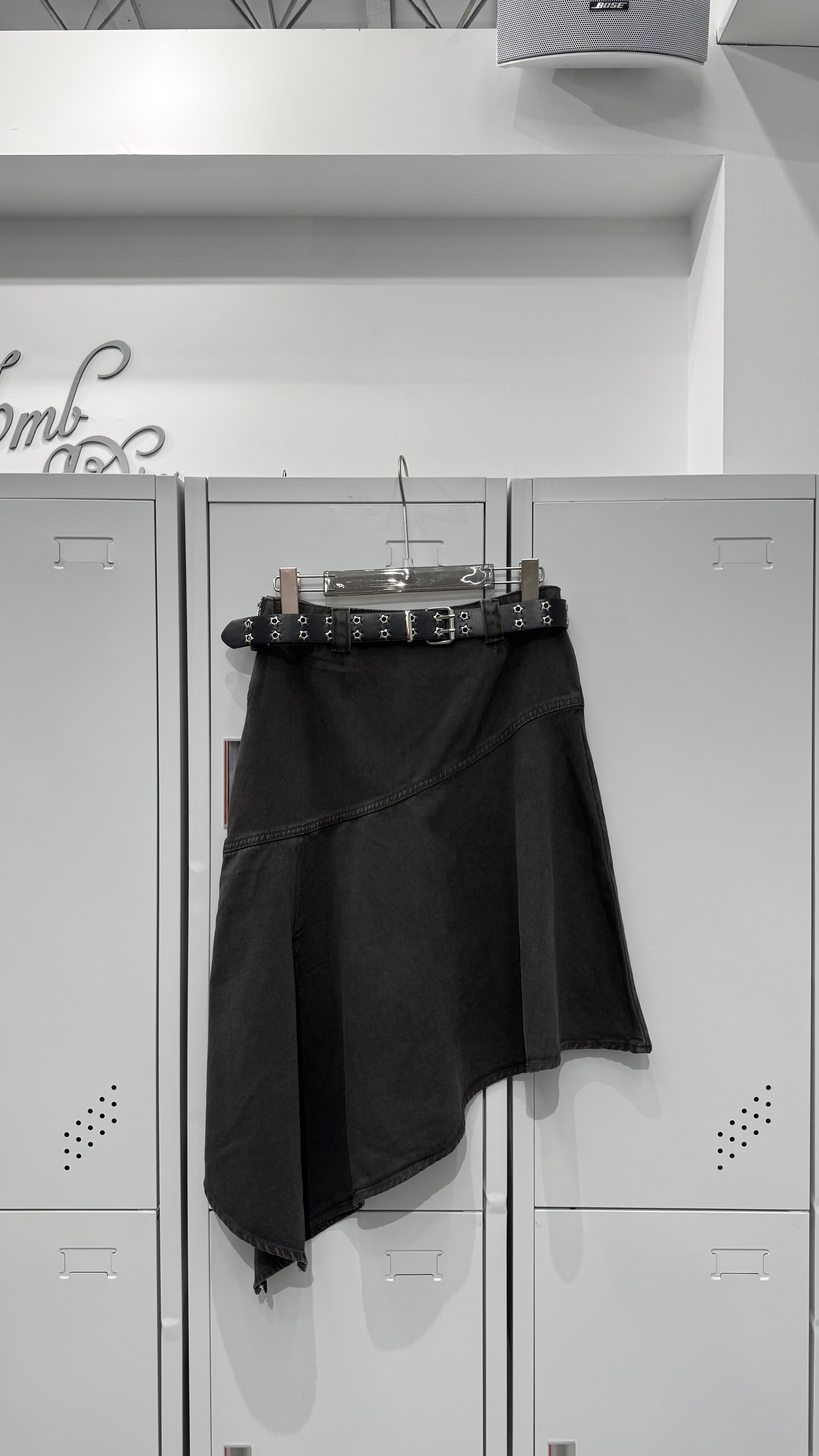 不規則斜擺單寧中裙