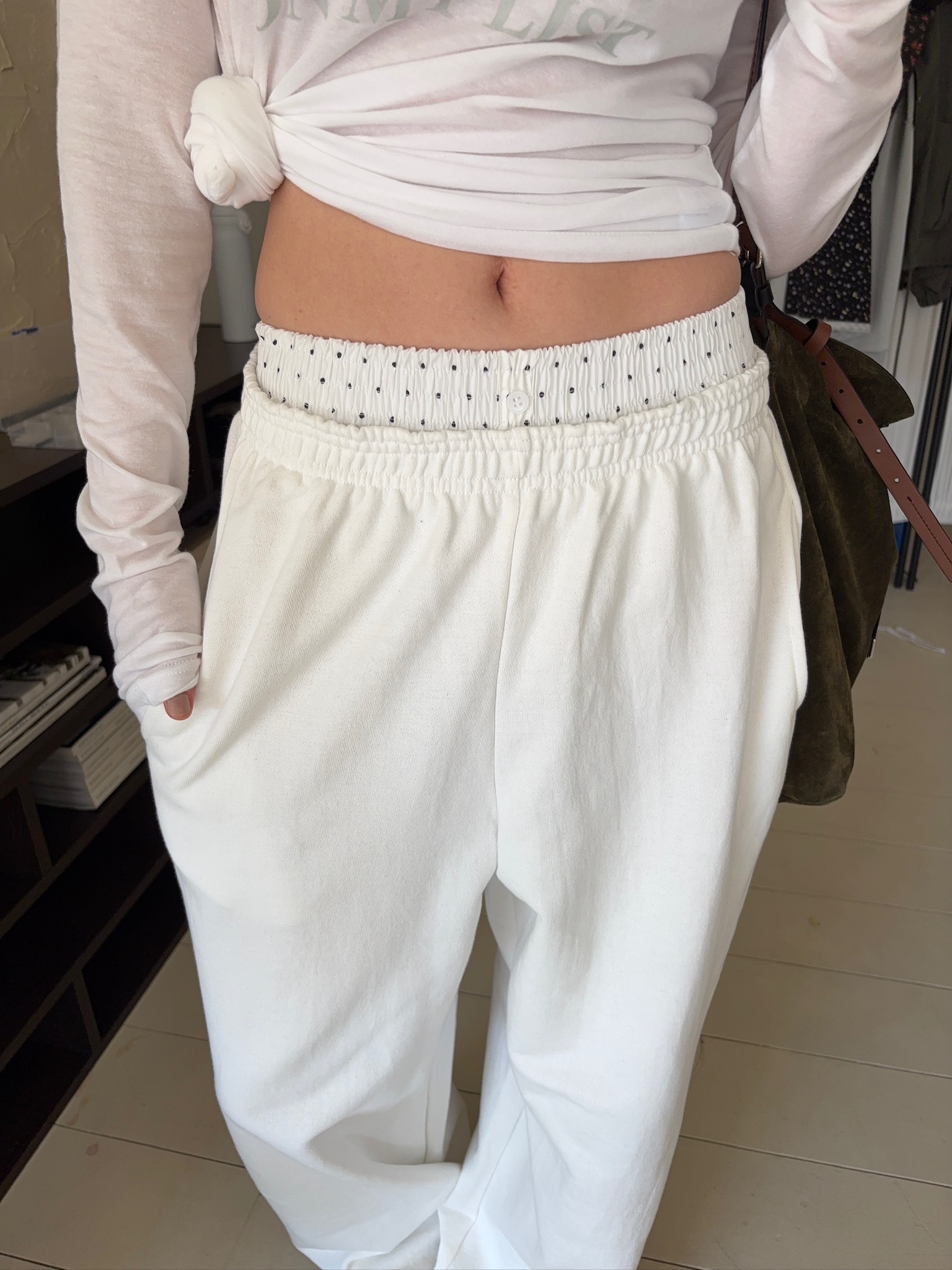 M23/ 波點執念圓點假兩件褲頭長褲