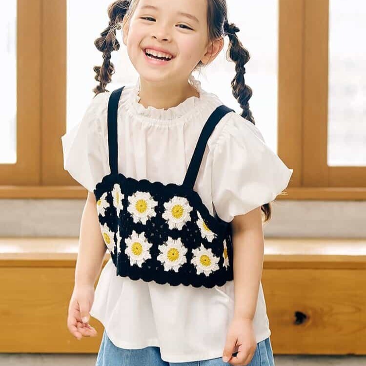 日本 90-140 花朵勾針背心+襯衫套裝 2色