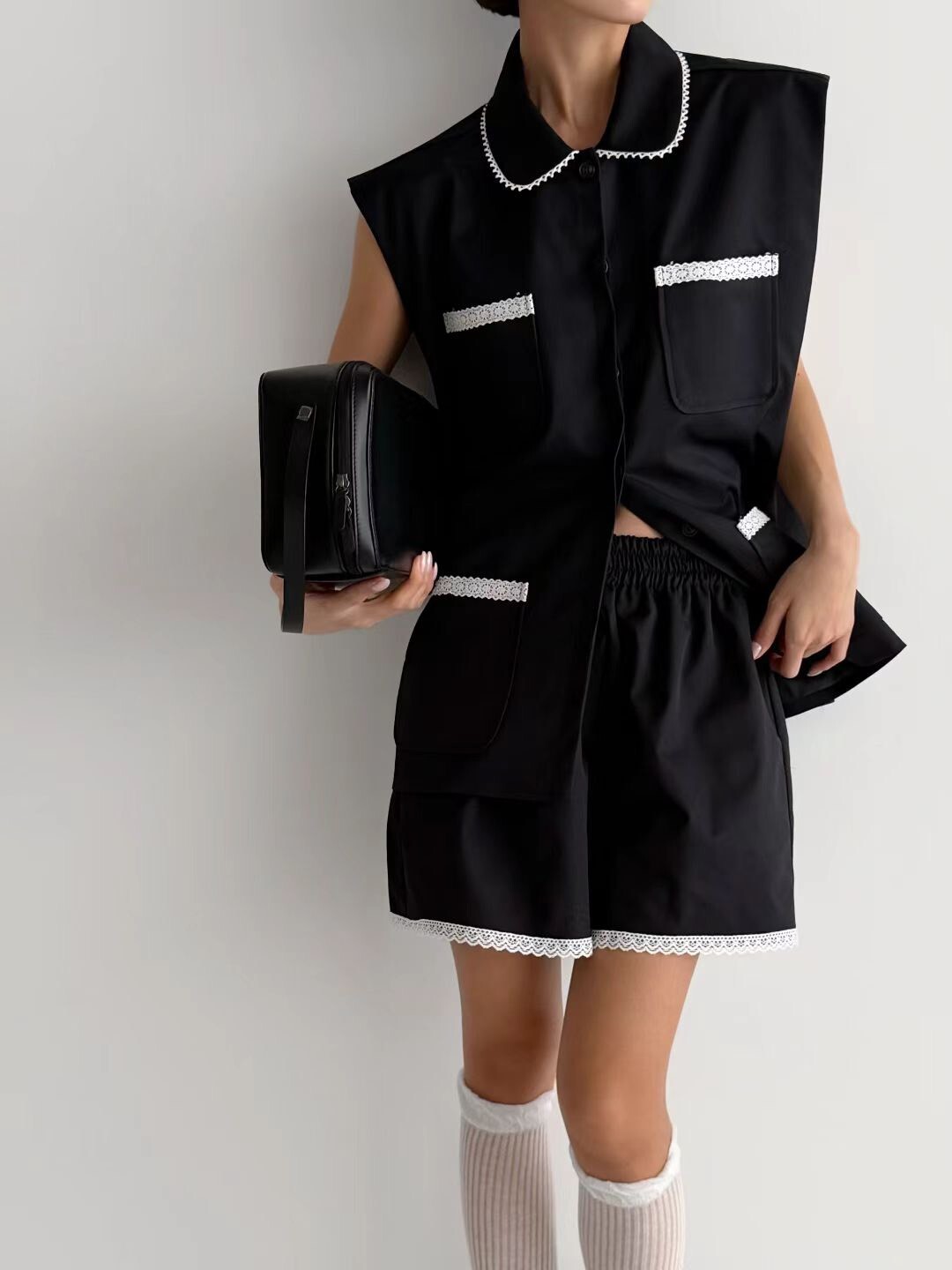 寬肩開釦背心馬甲  短褲(分售)