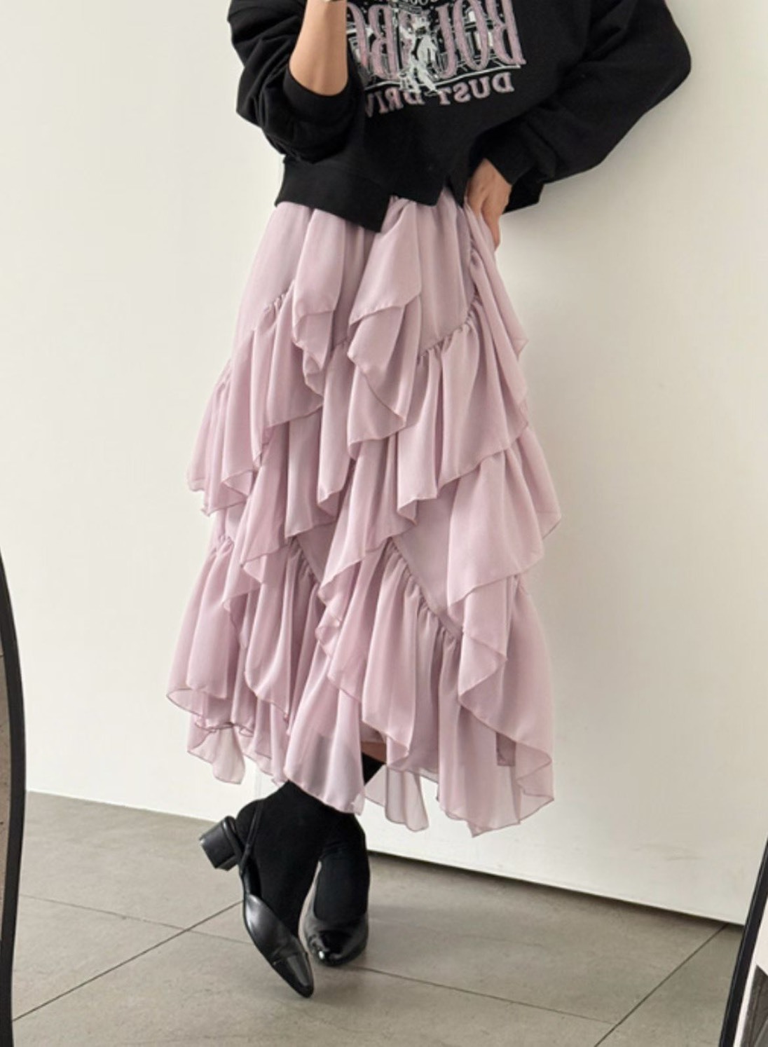 波浪雪紡紗層層長裙