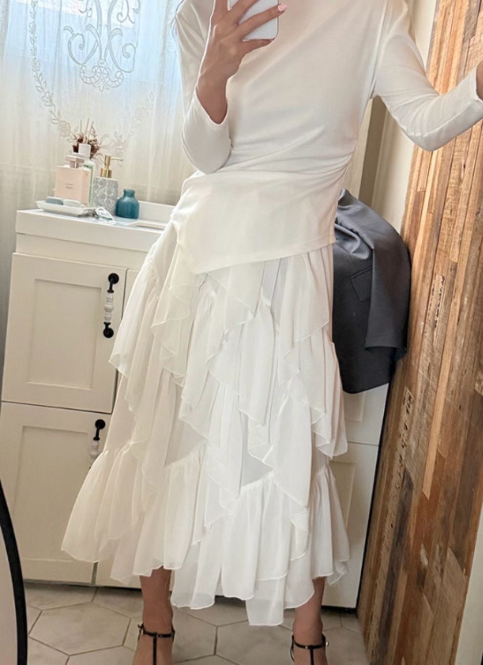 波浪雪紡紗層層長裙