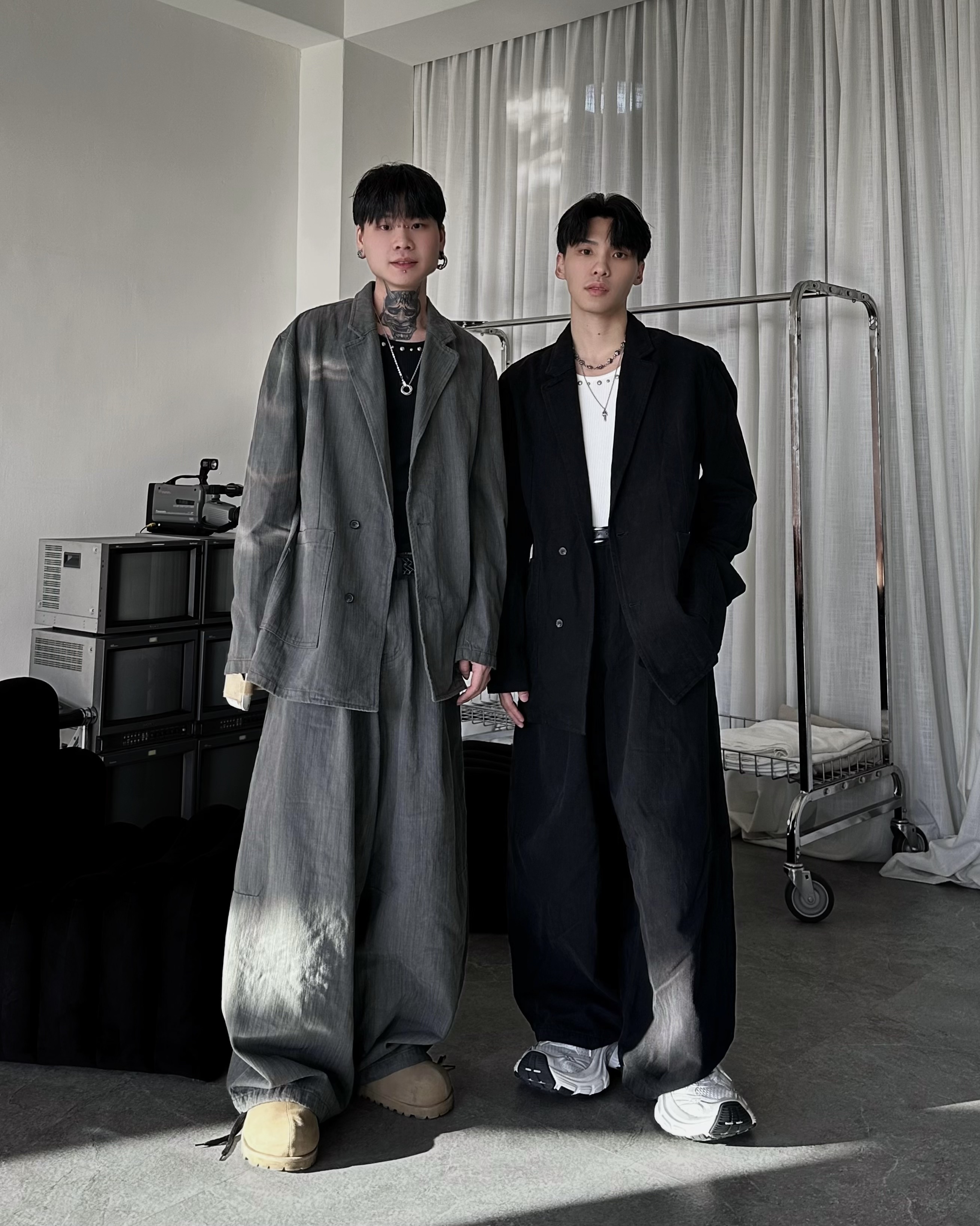 𝐇·𝐓·𝐒 韓國 西裝設計 寬版剪裁 重磅水洗 寬鬆 落地 套裝 長褲