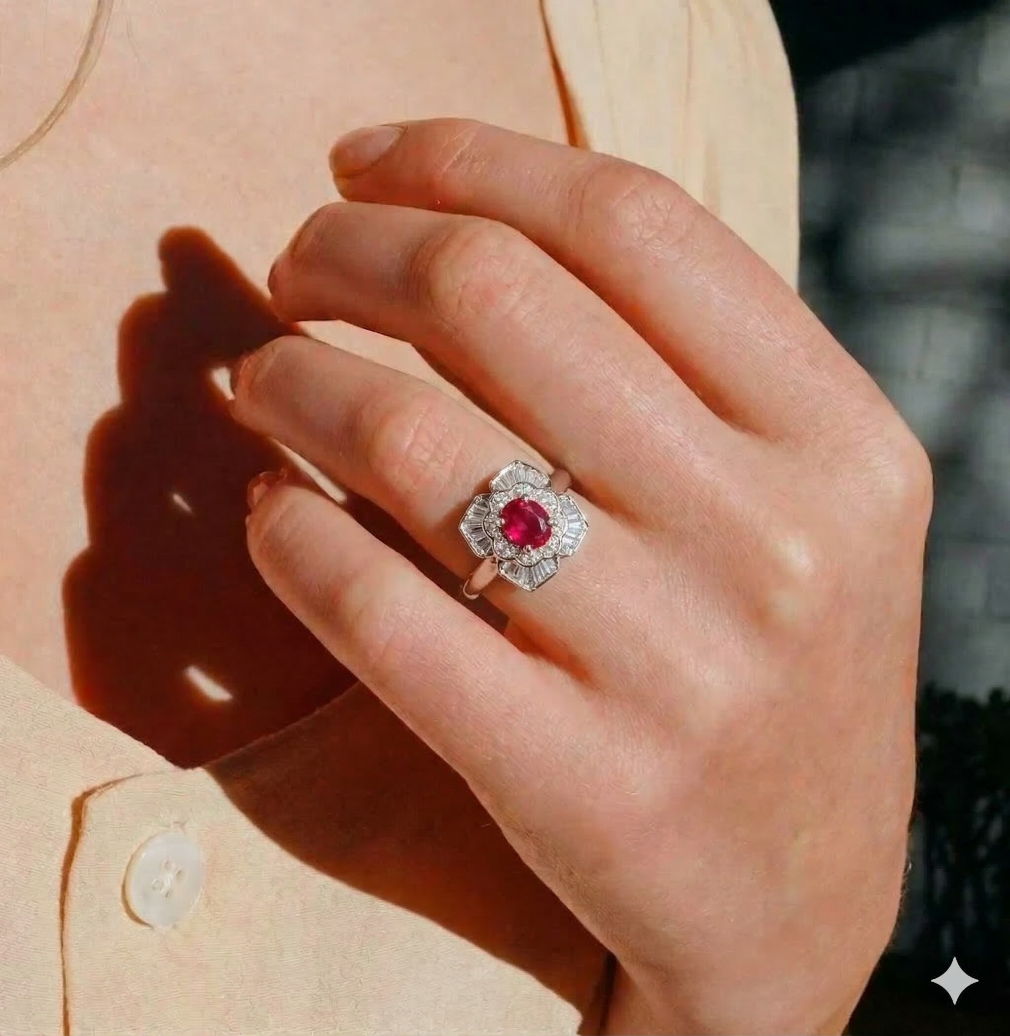 全新18K白金【主石28份紅寶石】配60份鑽石戒指