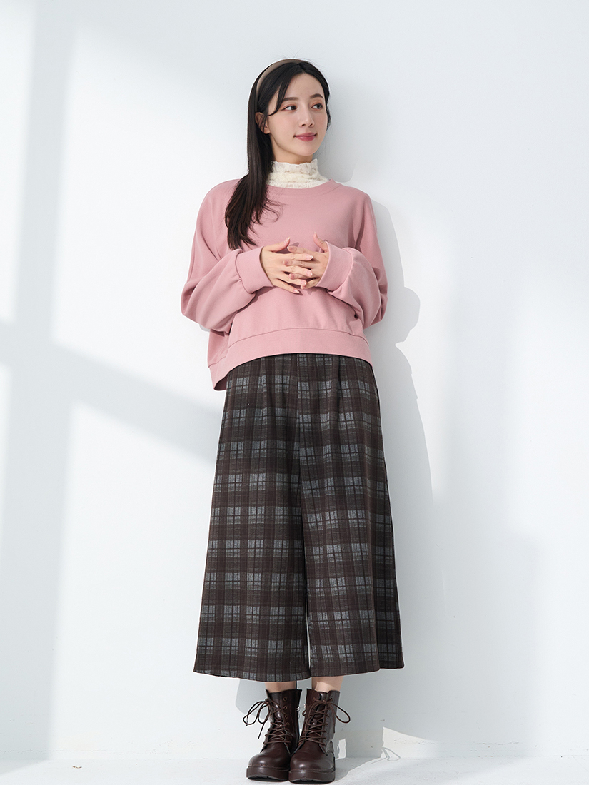 質感落肩上衣半高領蕾絲內搭顯瘦八分直筒褲組合