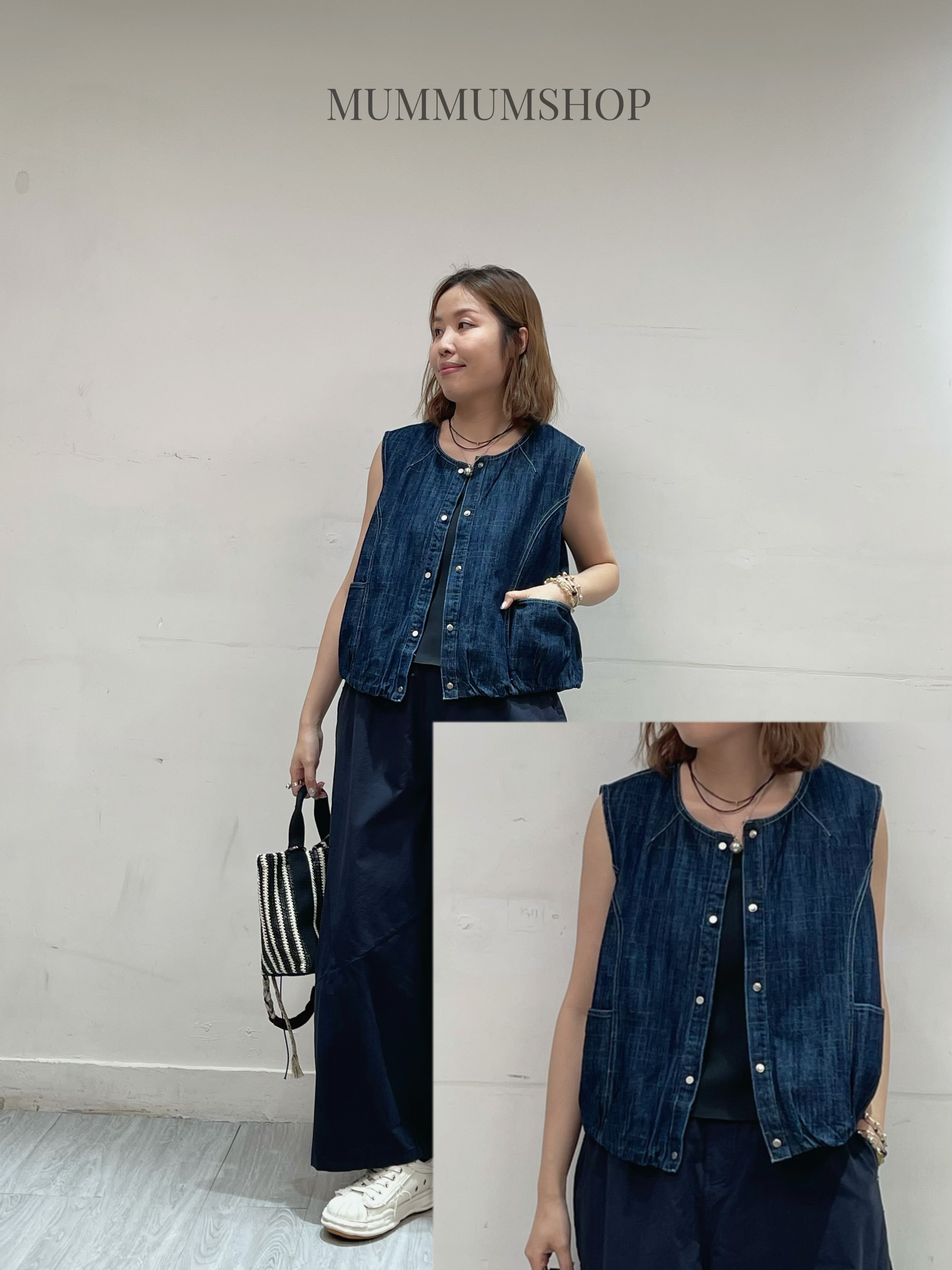 0213189a/牛仔線條背心外套 44/46/22