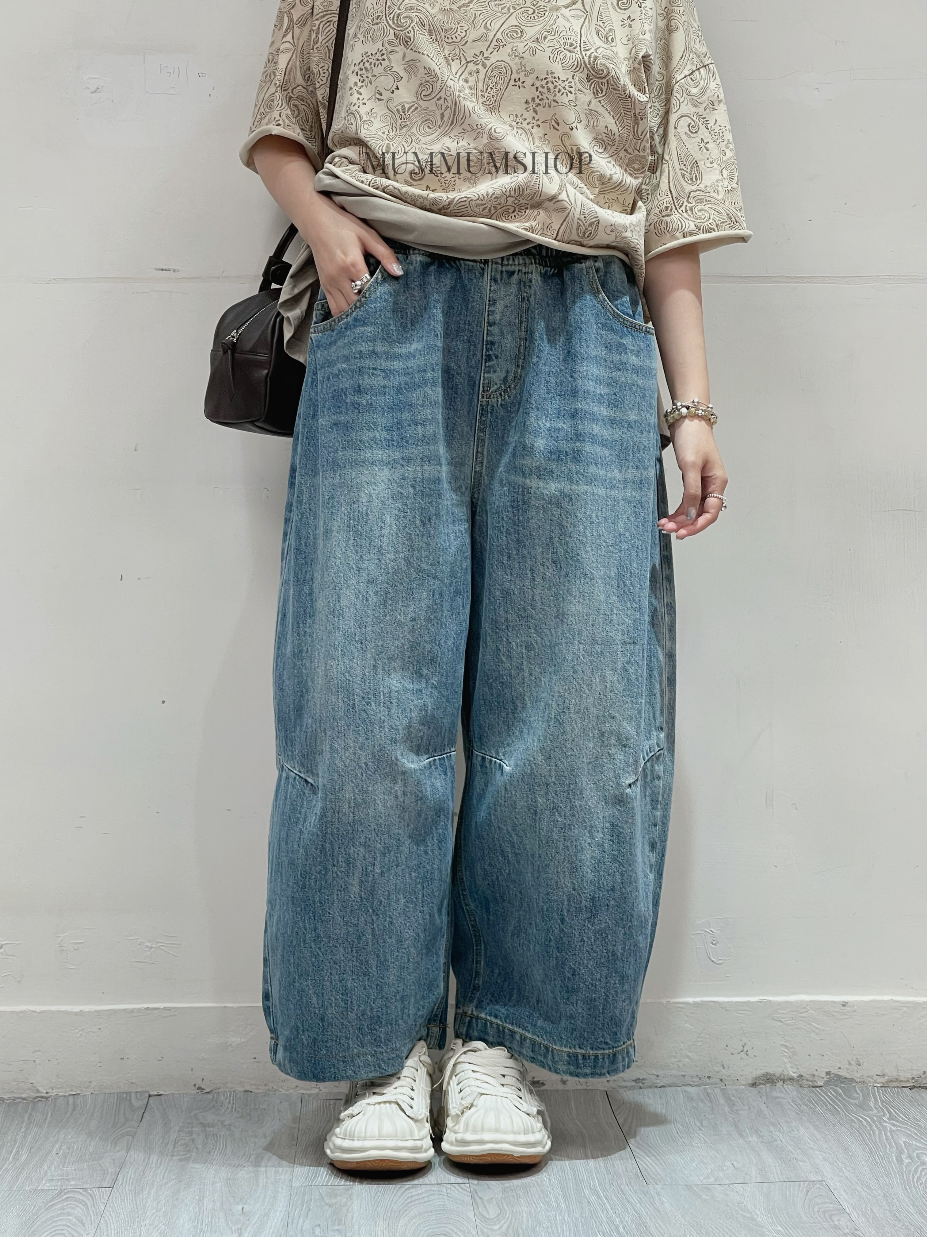 03669a/大寬鬆綁繩舒適牛仔褲　28-40/44/37